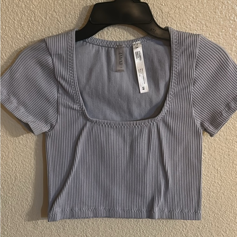 Zara Light Blue Ribbed Blouse